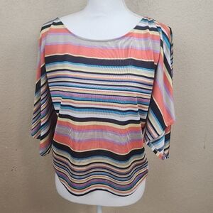 One 7 Six Striped Retro Style Crop Top Medium (5224)